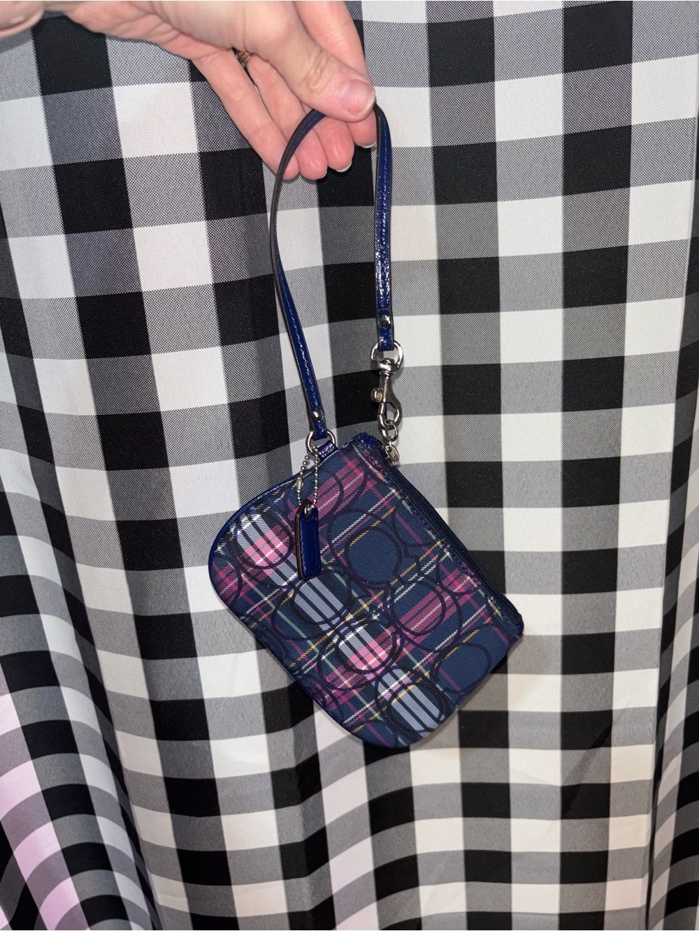 Coach Poppy Blue and Pink Tartan Plaid Signature Wristlet - Picture 1 of 5
